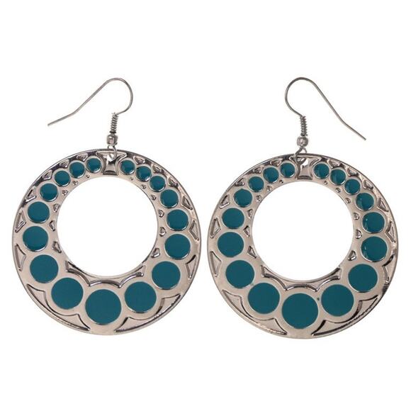 BOGO FREE BLUE SILVER METAL DANGLE EARRINGS - Picture 1 of 7
